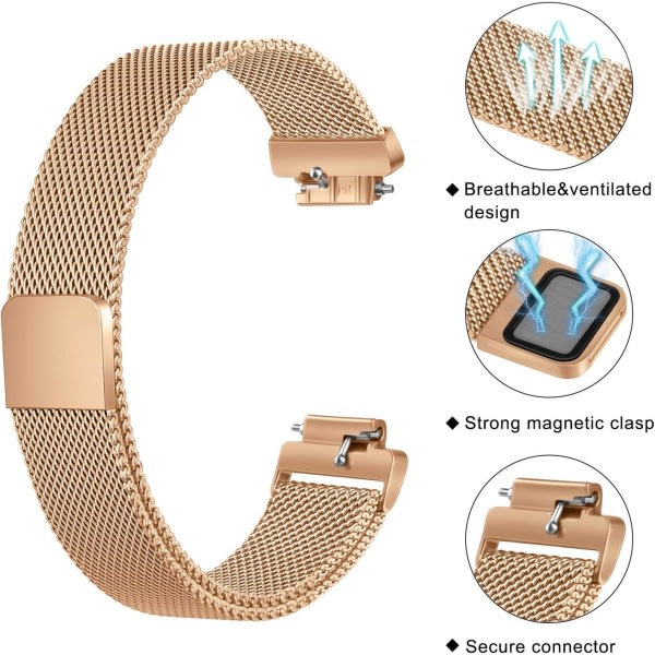 IC Kompatibel med Fitbit Inspire 2, Fitbit Inspire HR, Fitbit Inspire og Fitbit Ace 2 til kvinder og mænd - Åndbart rustfrit stål mesh magnetisk armbånd