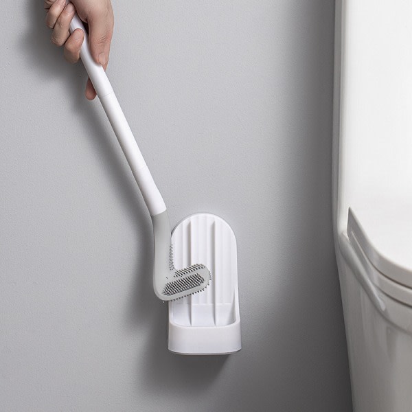 IC Golf Silikon Toalettborste Långt skaft Löstagbar väggmonterad rengöring Toalettborste med hållare Set(Vit)