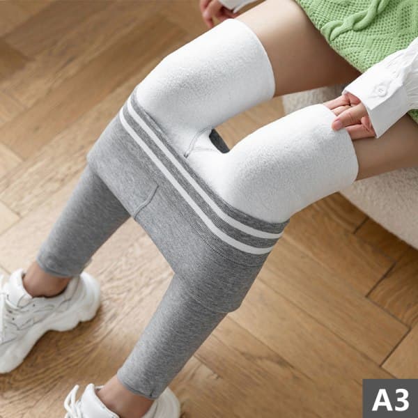 IC Dam fløjlsleggings fleece varme undertøjsbukser elastisk talje lysegrå