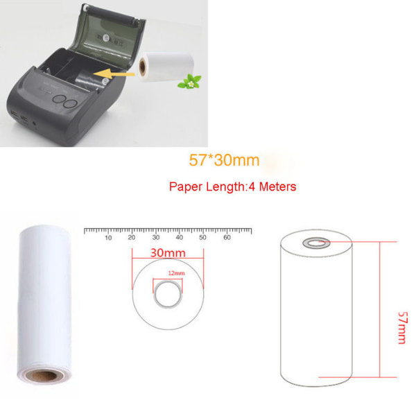 5 rullar termiskt kvittopapper 57x30MM för mobil POS 58MM