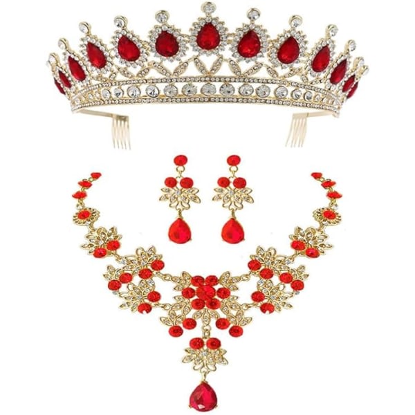 IC 1 sæt sæt strass kronhalsband örhänge smyckesset barock krontiaror bröllopssmycken sæt til balfest bröllopsklänning