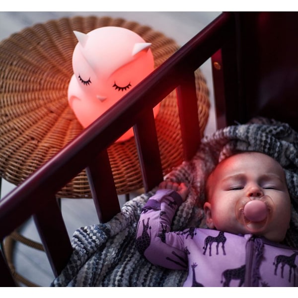 IC Owl Kids Nattlampa, Krambar barnkammare för baby och toddler, Silikon LED-lampa, Fjärrstyrd, USB uppladdningsbart batteri, 9 tillgängliga färger, T