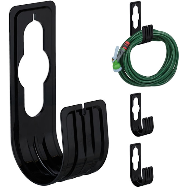 Slangeholder, 4 stk., til 30 m slange, slangeholder til vandhane & væg, HBT 22x7,5x10 cm, sort