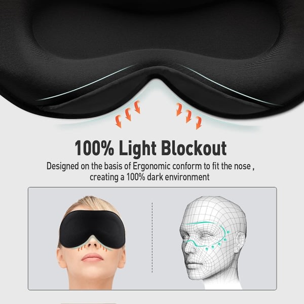 IC Sömnmask för män och kvinnor 3D 100 % silke blackout med justerbara remmar för sömnyoga trav