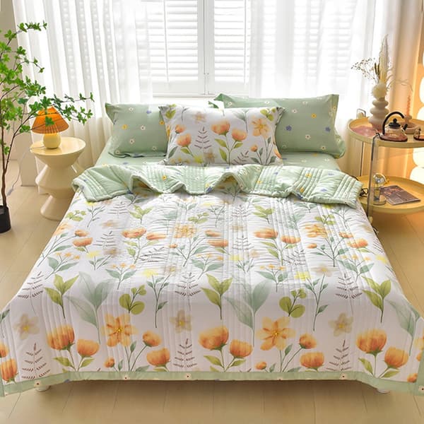 Kølende tæppe til varme sovende, tynd sommertæppe vaskbart blødt letvægts åndbart temperaturregulerende til seng lur rejse, grøn 150x200cm