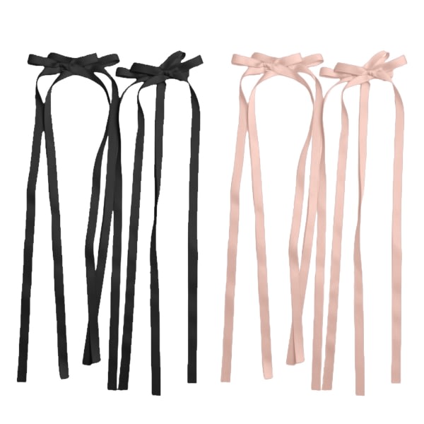 IG 2 par hårstrånklämmor för hårband med lång rosett för kvinnor Black+Pink