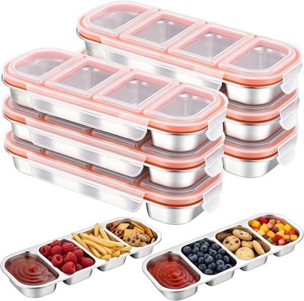 304 rustfrit stål Bento madkasse, 4 rum, lækagesikkert låg, 500 ml sæt med 2 til skole, arbejde, madforberedelse, sølv