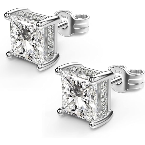 IC 18K Vitguldpläterade Sterling Silver Prinsesslipad Kubisk Zirkonia Örhängen Fyrkantiga Simulerade Diamant CZ Örhängen för Kvinnor Män Allergivänliga
