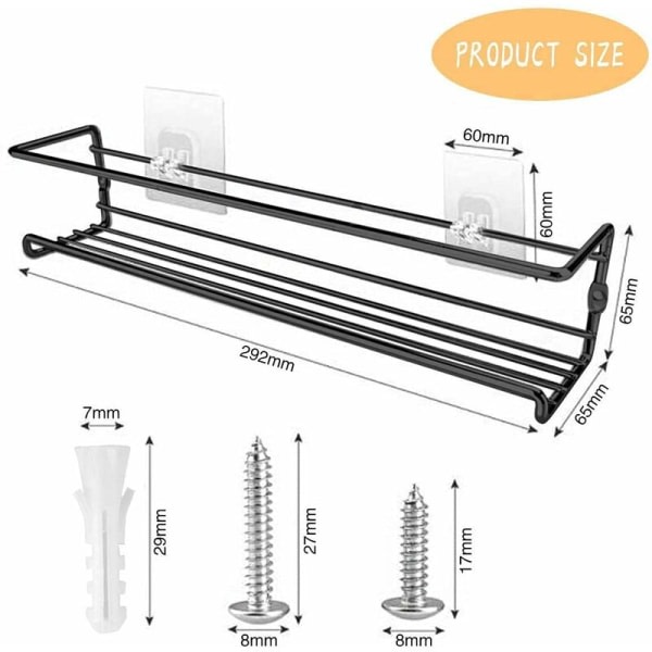 IC Svart sett med 2 veggmonterte krydderhyller, organizer, gratis hullfri oppbevaringsholder