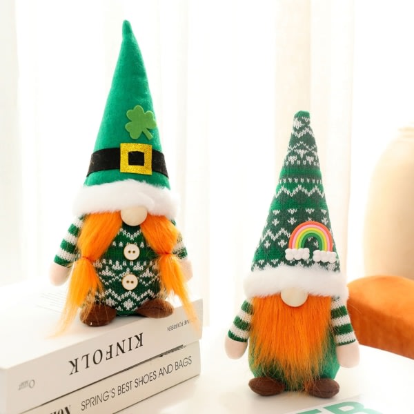 Saint Patrick's Day Gnome Irish Green Leaves Face Mindre Docka Ornament Dekor for Festival Nyårsfest Bakgrundsdekor Womens