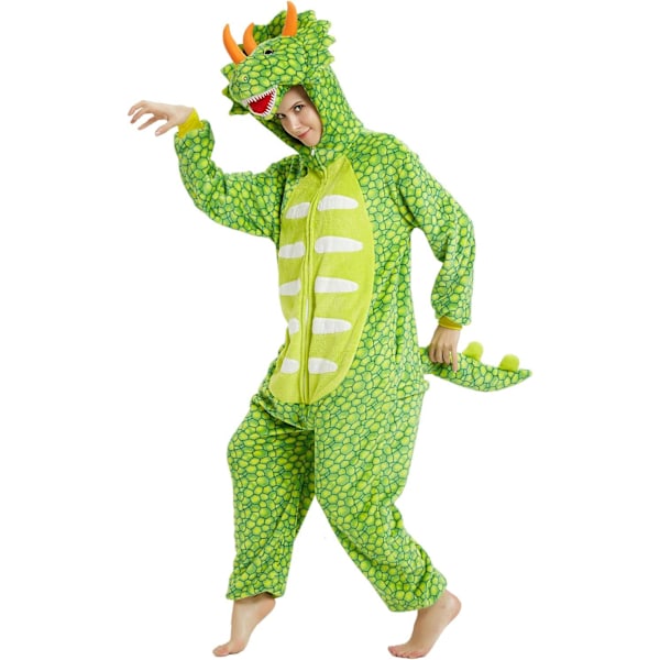 Voksen Unisex Jumpsuit Kostume Dyrekostume Tapdans Kostume Pyjamas Hoodie Nattøj Rollespil Tegneserie 3D Pyjamas Karneval Jul Halloween B-Green Dinosaur L