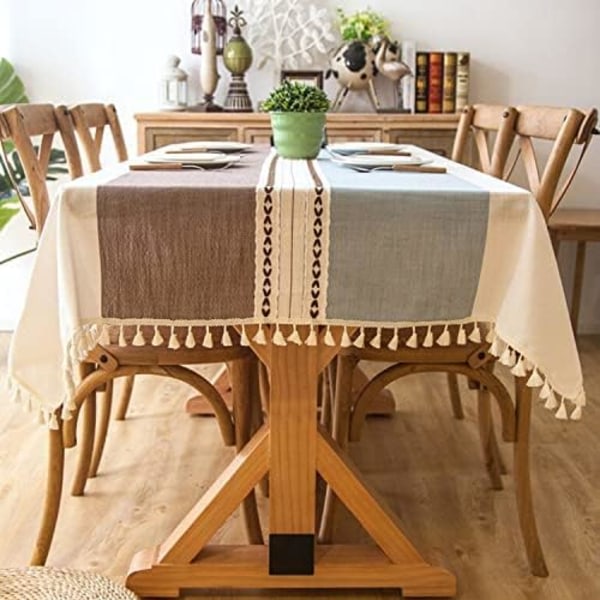 IC Bordduk Broderi Säckväv Kök Matbordsdukar Rustik Bondgårdsdukar för Utomhusfest (Ljusblå Kaffe, Fyrkantig, 55 x 55 tum)