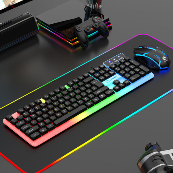 Dator tangentbord och muspaket med 104 tangenter USB RGB-spel, svart tangentbord