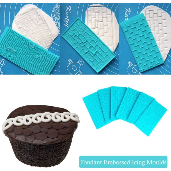 IC Präglingsmatta Fondant Textur Prägling Mould Tårtdekoration Trädbark Tegelväggstruktur Dekoration Tårtkanter 6st