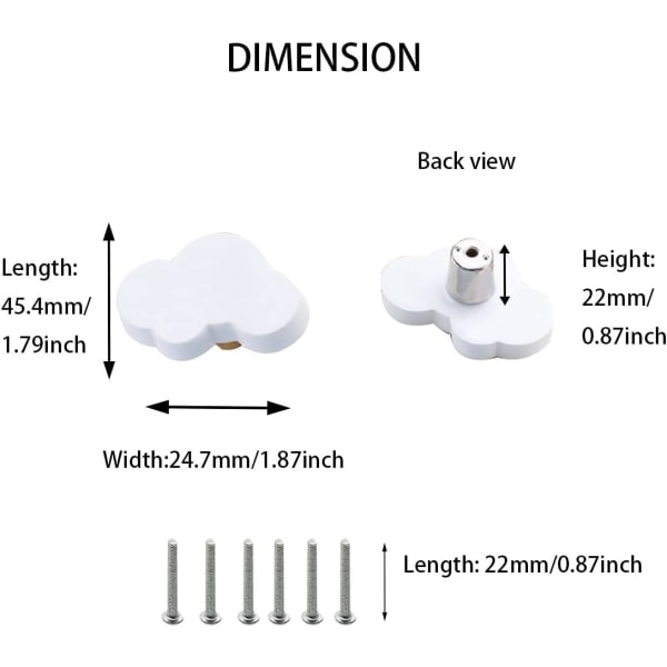 IC Tecknad form mjuka gummiknoppar Barn Flickor Pojkar Skåp Dra Lådknappar Barnrum Skåp Skåp Leksak 6st/ set (moln, vit)