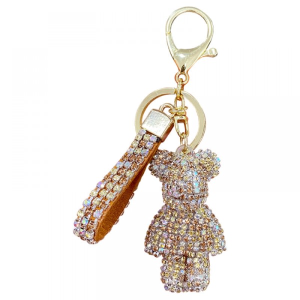 Nyckelringar och nyckelringar för damer Diamantdubbbjörn bilnyckelring Vävda nyckelringar Plånbok nyckelring（brun） IC