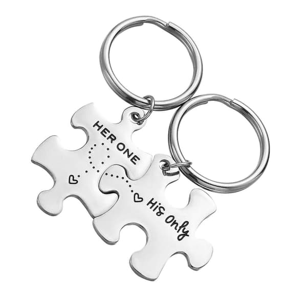 1 Pair Printed Keychains Titanium Steel Keychains Key Pendants Key Hanging Decoration for Couples IC