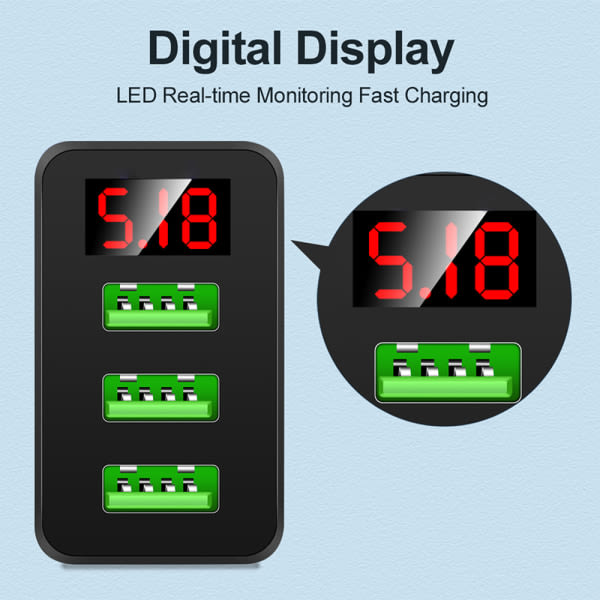 IC Hurtigoplader 3.0 USB-oplader Digitalt display Hurtigoplader Sort EU
