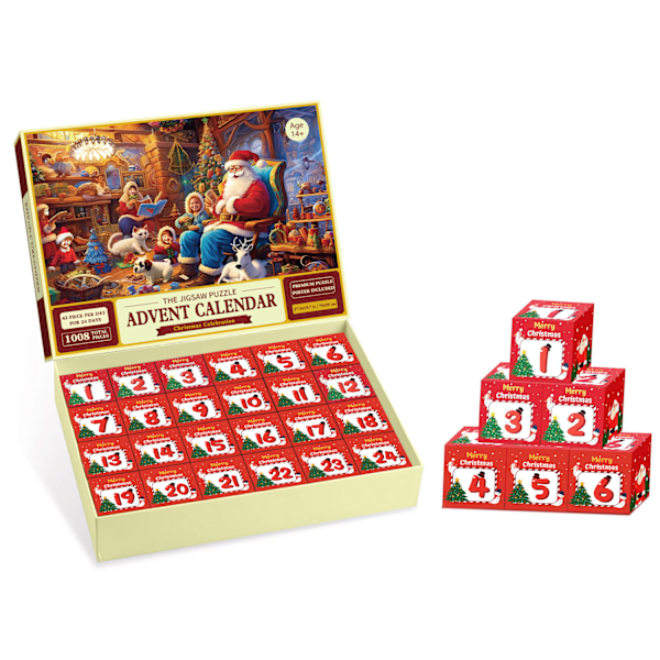 Ny Jul Kreativ Blind Box Formadt Pussel 1008 Bitar Nedräkning 24 Sektioner Liten Låda Santa Claus