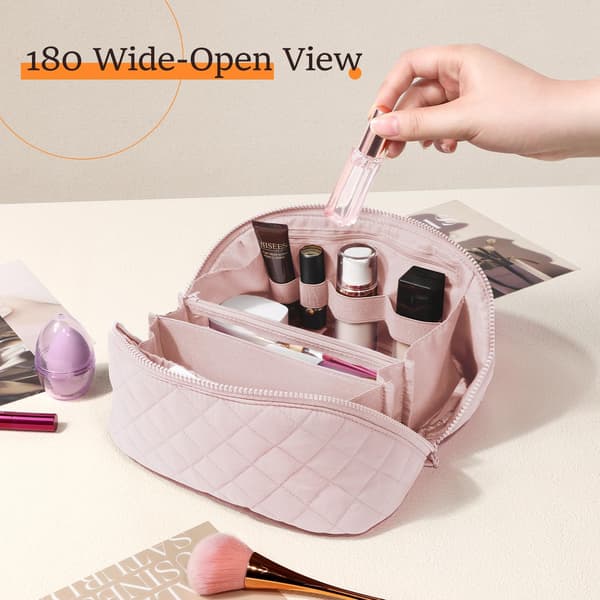 Kvinders Makeuptaske - 180° Flad Åbning - Stor - Vandtæt PU Læder - Pink