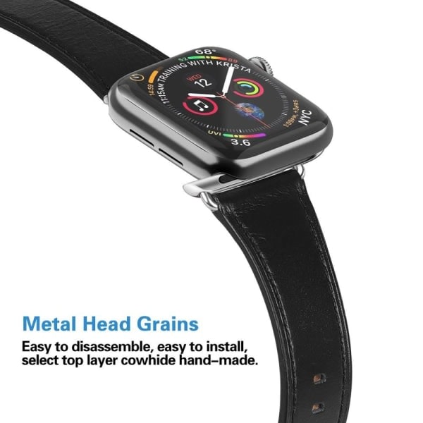 IC Ægte Læder Armbånd Apple Watch 41/40/38 mm - Sort Sort Sort