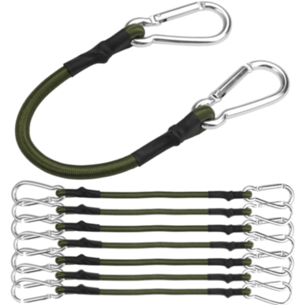 Spännband med karbinhake, 4-pack 30cm, grön, elastisk för bagage & camping