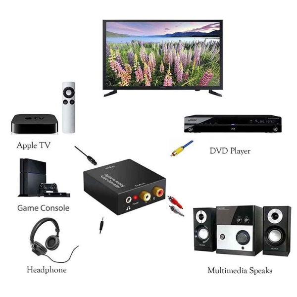 5kpl Optinen Coax Toslink Digitaalinen Analogimuunnin RCA L/R S Musta 5kpl