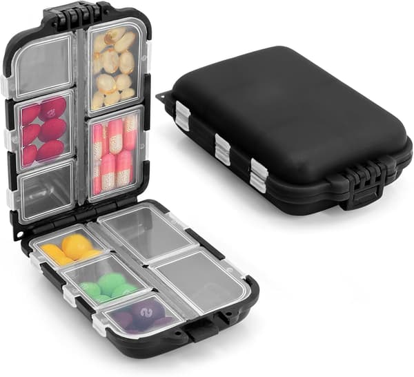 Pilleboks, reise medisinboks med 10 rom, mini tablettboks, pilleboks (svart)