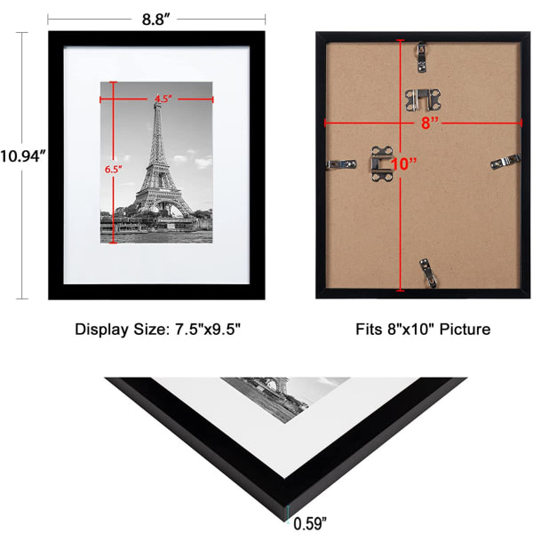 IC 8x10" fotoram svart träkorn Ohoto ram plexiglas fram 2-pack DIY fotovägg kombination PVC fotoram Transparent