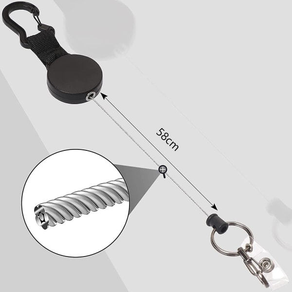 Infällbar nyckelring svart elastisk pull-indragbar nyckel IC