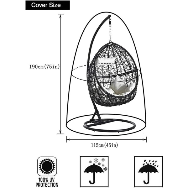 IC Udendørs Hængestol Cover, Vandafvisende Støvbestandig med Lynlås 420D Oxfordstof, Størrelse: 115 x 190 cm, Farve: Beige Udendørs Cover