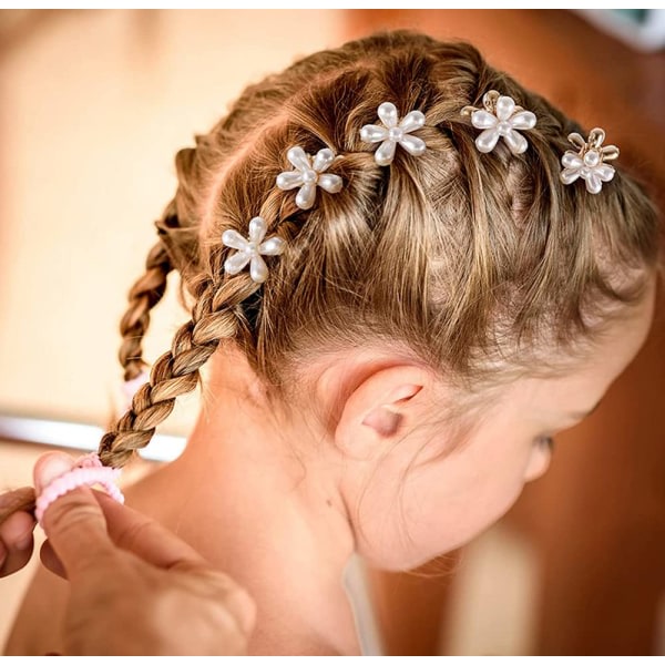 IC 10 stk Små Mini Pearl Claw Clips med blomsterdesign, søde kunstige pandehårsklemmer Dekorative hårtilbehør til kvinder piger