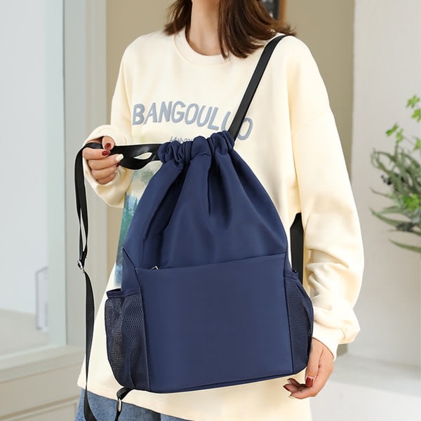 IC Drawstring Ryggsekk Sport Gym Bag Yoga Reiseveske for Navy blue