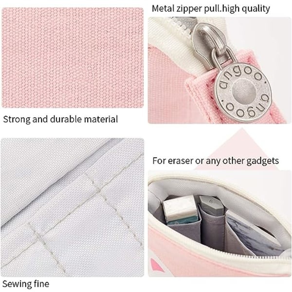 IC 2-pack fodral med stor kapacitet Variabel pennhållare Enkel söt canvas multifunktionellt fodral (rosa+brun)