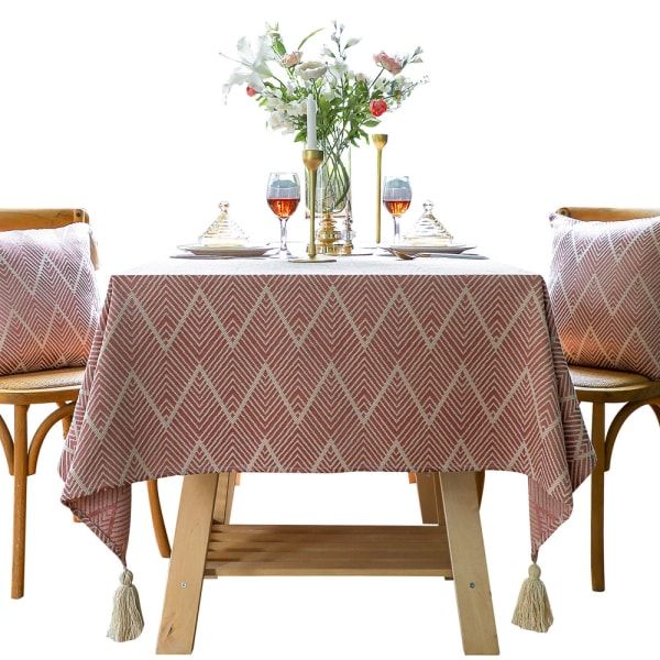 IC Rektangulær luksuriøs lett bomullslin duk med frynser borddekke kaffeserviet dekorasjonsstripe (rosa, 60x60cm) rosa 60*60