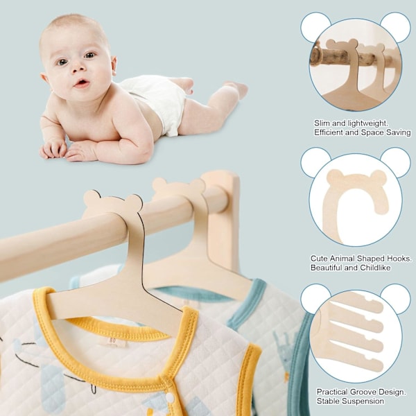 10 stk. træbøjler til baby, DIY træbøjler til småbørn, træbøjler til baby og børn, skridsikre babybøjler til baby-, småbørns- og børnetøj Clothes stand – 10 pcs