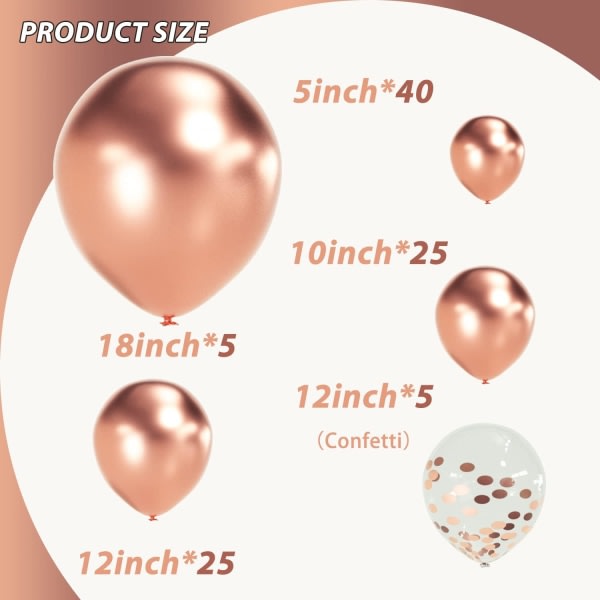 IC Rose Gold Balloon Garland Arch Kit 100-pakning 18/12/10/5 tums lateks partyballonger Olika størrelser Konfettiballonger Kromballong