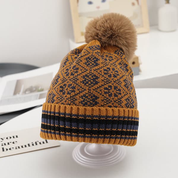 IC Hue til mænd og kvinder, strikket hue Patchwork blandet uld Gul+Rød