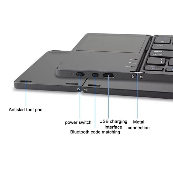 Tri-Fold Bluetooth Keyboard, Bluetooth Portable Mini Keyboard with Touchpad Mouse - Black