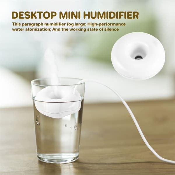 Hvid Donut Form USB Luftfugter til Kontor Kreativ Mini Bærbar Luftfugter Luftrenser