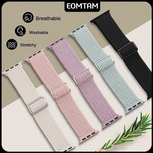 IC 5-pack flätad kompatibel för Apple Watch Band 38 mm 40 mm 41 mm 42 mm 44 mm 45 mm 49 mm för kvinnor män, iWatch Series Ultra 8 SE 7 6 5 4 3