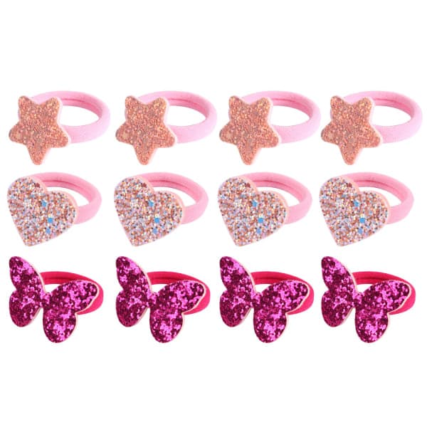12 stk Glitter Hårbånd for Babyjenter Elastiske Gummibånd