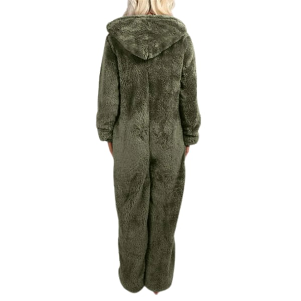 Hoodie med dragkedja för kvinnor Plysch långärmad pyjamas Bodysuits i ett stycke GREEN 3XL