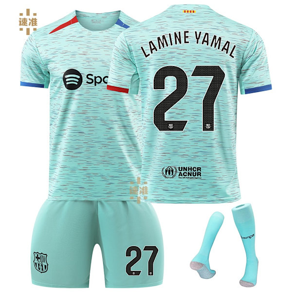 Mænd/Børn 2024 Ny Fodbold Activewear FCB #27 Lamine Yamal Fodboldtrøjer Mode Sports T-shirt Grøn 18 18 No.27