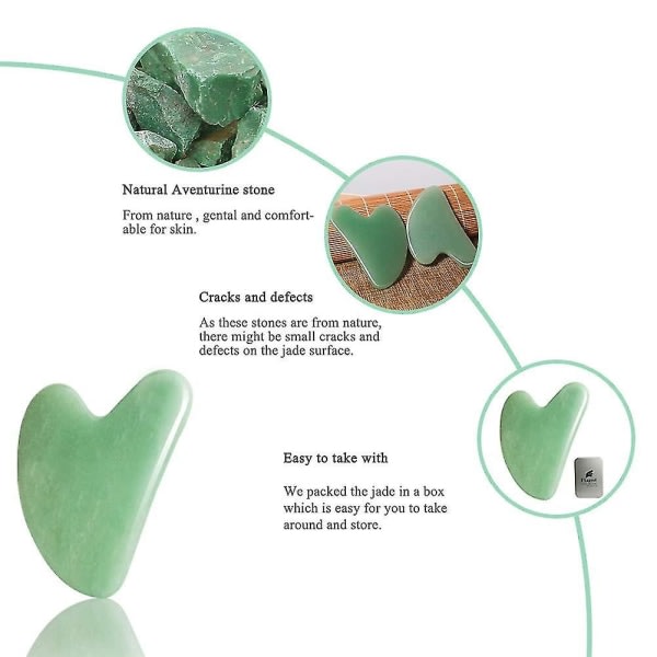 Gua Sha Facial Tool - Nature Jade Stone Guasha Massage Tool - Nature Jade Stone för att skrapa ansikts- och spaakupunkturterapi - Heart Shape Jade Tri