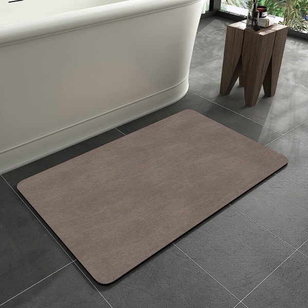 Badrumsmatta i Gummi - Halkfri, Snabbtorkande, Superabsorberande, Tunn, Tvättbar, Passar under Dörr, Badrumsgolvmatta för Fram (16x24, Brun)