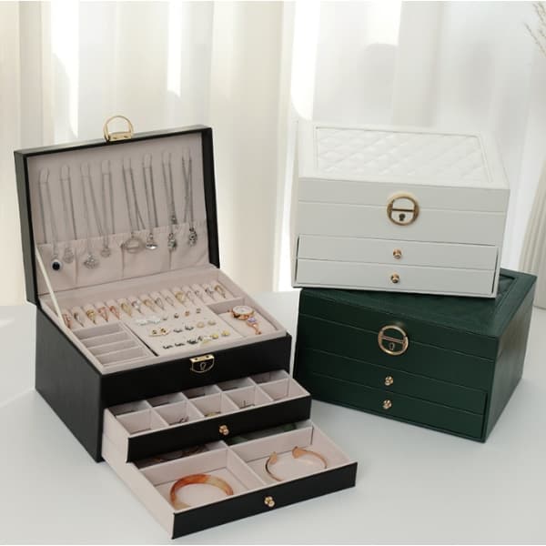 Smyckeskrin 3 lag stort fodral vitt white