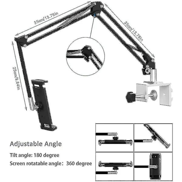 Tablet Holder til seng, justerbar og foldbar med 360 graders rotation til iPhone, iPad, mobiltelefon, tablet