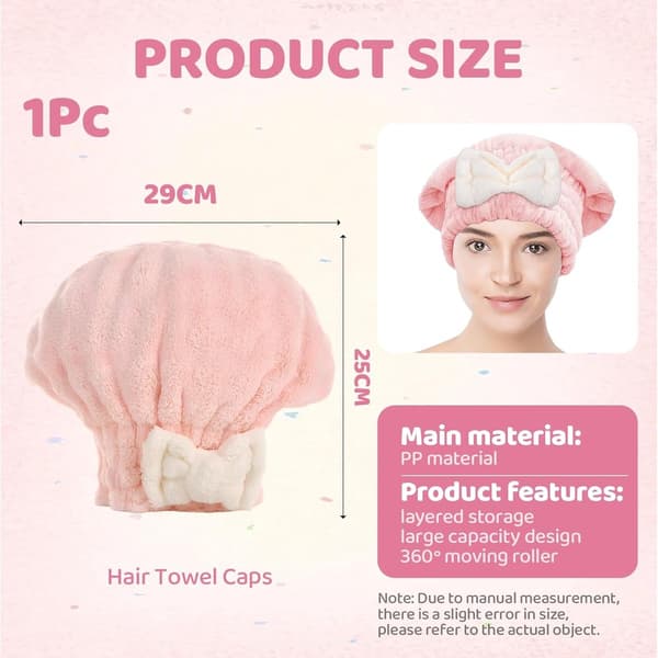 Hårhåndklæde i mikrofiber, superblødt og meget absorberende hurtigtørrende hårturban til kvinder og piger, pink, til brusebad og rejser