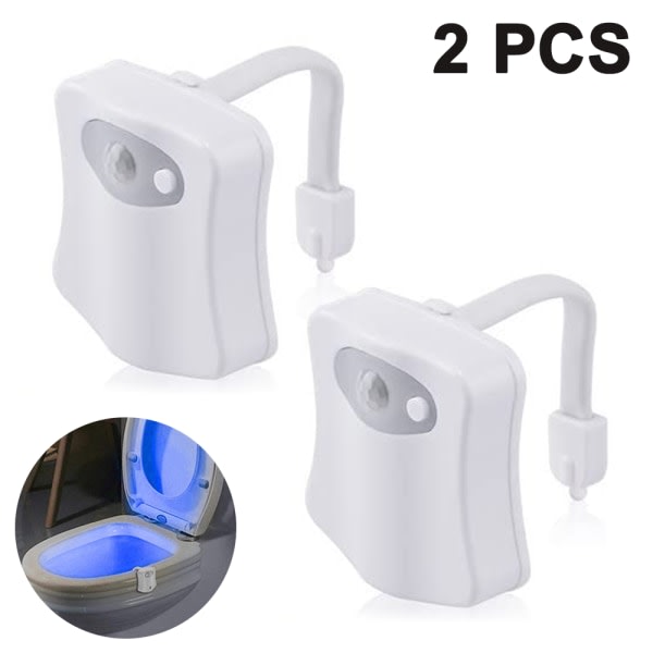 IC Forpackning med 2 Toalett Nattljus Rørelsesensor aktivert LED-lys 8 farger Byte av toalettskål Lyser nattlampe for badet